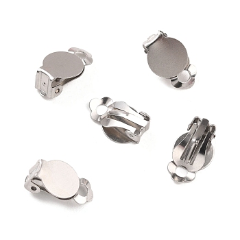 316 Stainless Steel Clip-on Earring Findings, Earring Settings, Flat Round, Stainless Steel Color, Tray: 10mm, 15.5x10x7mm, Hole: 3mm