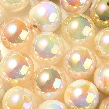 UV Plating Rainbow Iridescent Acrylic Beads, Round, Lemon Chiffon, 15.5x15mm, Hole: 2.7mm
