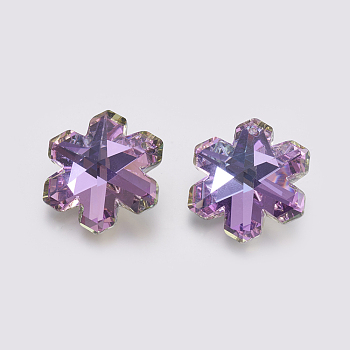 K9 Glass Rhinestone Pendants, Imitation Austrian Crystal, Faceted, Flower, Violet, 29x25.5x11~11.5mm, Hole: 1.6mm
