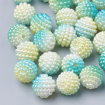 Imitation Pearl Acrylic Beads, Berry Beads, Combined Beads, Rainbow Gradient Mermaid Pearl Beads, Round, Champagne Yellow, 12mm, Hole: 1mm, about 200pcs/bag