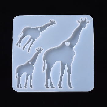 Giraffe Pendant Silicone Molds, Resin Casting Molds, For UV Resin, Epoxy Resin Jewelry Making, White, 97x100.5x5.5mm, Giraffe: 90x38.5mm and 51.5x20.5mm