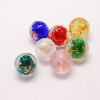 Handmade Gold Sand Lampwork Beads, Round, Mixed Color, 16mm