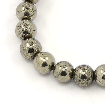Natural Pyrite Beads Strands, Round, Dark Khaki, 4mm, Hole: 1mm, about 104pcs/strand, 15.5 inch