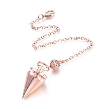 Brass Cone Dowsing Pendulums, with Lobster Claw Clasps, Rose Gold, 220x2.5mm