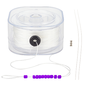 Polyester Cords, with Leading Wire and Buckle, White, 0.8mm, about 76.55 Yards(70m)/Roll