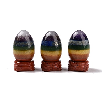 Chakra Natural Gemstone Egg Shape Display Decorations, with Natural Red Jasper Pedestal, 30x53mm