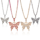 4Pcs 4 Colors Rhinestone Butterfly Pendant Necklaces Set with Cup Chains(NJEW-AN0001-33)-1