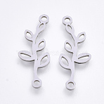 Tarnish Resistant 201 Stainless Steel Links connectors, Laser Cut Links, Branch with Leaf, Stainless Steel Color, 25x10x1mm, Hole: 1.5mm(STAS-S106-67P)