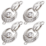 6Pcs Brass Micro Pave Clear Cubic Zirconia Fold Over Clasps, Moon, Platinum, 26.5mm(KK-BBC0028-91)