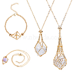 4Pcs 4 Styles Brass Braided Macrame Pouch Empty Stone Holder Bracelet Making & Necklaces Making Set for Women, Real 18K Gold Plated, 7-1/8 inch(18cm), 17-5/8~29-1/8 inch(45~74cm), 1pc/style(SJEW-DC00001)