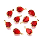 K9 Glass Charms, with Golden Tone Brass Findings, Faceted, Teardrop, Red, 11.5x6.5x3mm, Hole: 1mm(GLAA-T023-10B)