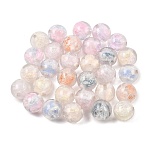 Transparent Resin Beads, Round with Rose Flower, with Glitter Powder, Mixed Color, 16~16.5mm, Hole: 2.5mm(RE-CBA5A76-17)