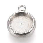 Tarnish Resistant 304 Stainless Steel Pendant Cabochon Settings, Lace Edge Bezel Cups, Flat Round, Stainless Steel Color, Tray: 8mm, 13x10.5x3mm, Hole: 1.8mm(X-STAS-K202-03C-P)