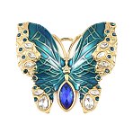 304 Stainless Steel Enamel with Rhinestone Pendants, Butterfly Charms, PVD Vacuum Plating, Real 18K Gold Plated, Teal, 42.5x45x6mm, Hole: 5.5x4mm(STAS-Z186-06G-01)