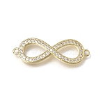 Brass Micro Pave Clear Cubic Zirconia Infinity Links Connector Charms, Lead Free & Cadmium Free, Rack Plating, Long-Lasting Plated, Real 18K Gold Plated, 12x35x3.5mm, Hole: 1.6mm(KK-C262-29G)