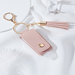 1Pc Portable Empty Travel Bottle Keychain, Hand Sanitizer Bottle Holder Keychain, PU Leather Tassel Keychain, Dark Salmon, 143mm(KEYC-LP0001-05B)