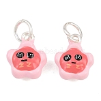 Alloy with Hot Pink Enamel Charms, Face Flower Charms, Long-Lasting Plated, Rack Plating, Silver, 14x11.5x6mm, Hole: 5.5mm(AL-CBA415D-40S)