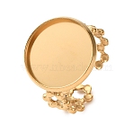 Hollow Flower 304 Stainless Steel Cuff Ring Components, Round Bezel Cup Ring Settings, Ion Plating(IP), Golden, 17.5mm, US Size 8 1/2(18.5mm), Tray Size: 16mm(STAS-P454-03E-G)