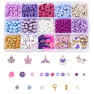 DIY Jewelry Making Finding Kit, Including Polymer Clay Disc & Glass Seed Round & Imitation Pearl & Acrylic Letter Beads, Alloy Enamel Flower & Shell & Unicorn Pendants, Alloy Clasps, Mixed Color(DIY-CA0005-40)