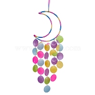 Flat Round Shell with Iron Wind Chimes, with Cotton Thread, Moon, Colorful, 680mm(PW-WG4F5A3-01)