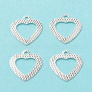 Brass Charms, Long-Lasting Plated, Cadmium Free & Lead Free, Hollow, Heart, 925 Sterling Silver Plated, 13x12x0.5mm, Hole: 1.5mm(KK-F831-019S-RS)