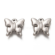 201 Stainless Steel Pendants, Butterfly, Stainless Steel Color, 15x16x3mm, Hole: 1.2mm(X-STAS-H125-38P)