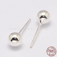 925 Sterling Silver Stud Earrings, Ball, Silver, 15x4mm, Pin: 1mm(STER-K028-01S-4mm)