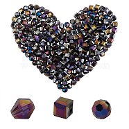 360Pcs 3 Style Electroplate Glass Beads Strands, AB Color Plated, Faceted, Round & Cube & Bicone, Black, 7.5~8x7.5~8x7.5~8mm, Hole: 1~1.5mm, 120pcs/style(EGLA-SZ0001-25C)