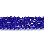 Transparent Electroplate Glass Beads Strands, AB Color Plated, Faceted, Bicone, Dark Blue, 3.5mm, about 108~123pcs/strand, 12.76~14.61 inch(32.4~37.1cm)(GLAA-F029-3mm-D06)