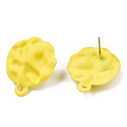 Spray Painted Iron Stud Earring Findings, with Horizontal Loops, Hammered Flat Round, Yellow, 23.5x19.5mm, Hole: 1.6mm, Pin: 0.7mm(IFIN-N008-015D)