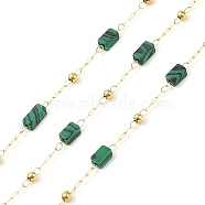 Ion Plating(IP) 304 Stainless Steel Link Chains, Synthetic Malachite Beads & Spool, Soldered, Real 18K Gold Plated, 6.5x2.5x2.5mm, about 32.81 Feet(10m)/Roll(CHS-A010-01G-07)