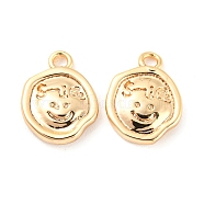 Rack Plating Brass Charms, Flat Round with Smile Charm, Real 18K Gold Plated, 10.5x8x2mm, Hole: 1.4mm(KK-M261-26G)