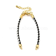 Leather Braided Cord Link Bracelets, Fit for Connector Charms, with Long-Lasting Plated Rack Plating Colden Tone Brass Lobster Claw Clasp & Chain Extender, WhiteSmoke, 6x1/8 inch(15.2cm), Hole: 2mm(MAK-K022-01G-08)