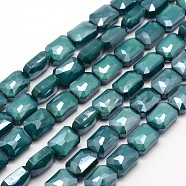 Electroplate Glass Beads Strands, Pearl Luster Plated, Faceted Rectangle, Light Sea Green, 18x13x7mm, Hole: 1mm, about 20pcs/strand, 14.1 inch(EGLA-J108-13x18mm-E01)