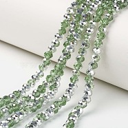 Electroplate Transparent Glass Beads Strands, Half Silver Plated, Faceted, Rondelle, Dark Sea Green, 10x8mm, Hole: 1mm, about 62pcs/strand, 20 inch(EGLA-A034-T10mm-M06)