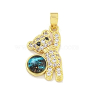 Rack Plating Brass Cubic Zirconia Pendants, with Resin, Long-Lasting Plated, Lead Free & Cadmium Free, Bear, Real 18K Gold Plated, 21x17x4mm, Hole: 5x2mm(KK-M291-17G)