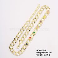 Colorful Star Brass Curb Chain Necklace, European and American Hip-hop Style, Cute and Luxurious, Golden, 15.75 inch(40cm)(UM5696)