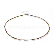 Natural Unakite Beaded Necklaces, with 304 Stainless Steel Lobster Claw Clasps and Brass Extender Chains, Faceted, 15.8 inch(40.2cm)(NJEW-JN02492-05)