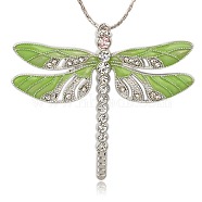 Alloy Enamel Dragonfly Big Pendants, with Crystal Rhinestone, Platinum, Green Yellow, 57x64x5mm, Hole: 2mm(ENAM-L034-02P)