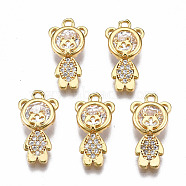 Brass Micro Pave Clear Cubic Zirconia Pendants, Nickel Free, Bear, Real 18K Gold Plated, 17x9x4mm, Hole: 1mm(KK-T063-80G-NF)