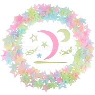 DIY Luminous Patch Wall Stickers, Fluorescent Glow In The Dark Kids Bedroom Decal, Home Decor, Star & Moon, Mixed Color, 29x29x1mm, 100pcs/bag, 1bag, 36x36x1mm, 100pcs/bag, 1bag, 171x12x1.5mm, 12pcs/bag, 1bag, 36~164x36~76x1.4~2mm, 11pcs/bag, 1bag, 46x46x1.4mm, 40pcs/bag, 1bag, 5bag/set(DIY-PH0018-73)