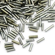 Glass Bugle Beads, Silver Lined, Gray, 6~8x1.8mm, Hole: 0.6mm, 10000pcs/pound(TSDB6MM52)