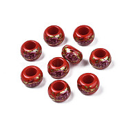 Flower Printed Opaque Acrylic Rondelle Beads, Large Hole Beads, FireBrick, 15x9mm, Hole: 7mm(SACR-S305-27-H03)