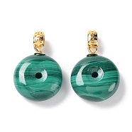 Natural Malachite Pendants, Donut Charms, with Golden Plated 925 Sterling Snap on Bails, 15.5x12x5mm, Hole: 3x2mm(G-M407-03G)