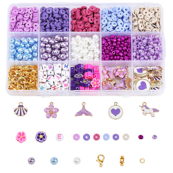 CHGCRAFT DIY Jewelry Making Finding Kit, Including Polymer Clay Disc & Glass Seed Round & Imitation Pearl & Acrylic Letter Beads, Alloy Enamel Flower & Shell & Unicorn Pendants, Alloy Clasps, Mixed Color(DIY-CA0005-40)