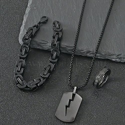 304 Stainless Steel Chain Bracelets & Rectangle Pendant Necklaces & Rings for Men, Black, 600mm & 200mm & 20mm(FS-WGDB989-01)