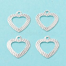 Brass Charms, Long-Lasting Plated, Cadmium Free & Lead Free, Hollow, Heart, 925 Sterling Silver Plated, 13x12x0.5mm, Hole: 1.5mm(KK-F831-019S-RS)