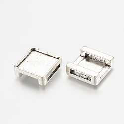 Tibetan Style Alloy Slide Charms Cabochon Settings, Cadmium Free & Lead Free, Square, Antique Silver, Tray: 12mm, 14x14x5.5mm, Hole: 11x2.5mm(X-TIBE-S317-02-AS-LF)