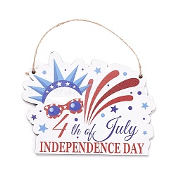 Independence Day Density Board Wooden Wall Ornament Doorplate Pendants, Word 4th of July with Jute Twine, for Home Garden Hanging Decoration, Red, 122x162x4mm, Hole: 4mm(HJEW-C004-04)