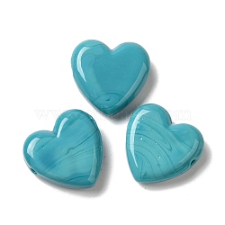 Handmade Lampwork Beads, Heart, Turquoise, 20x20x7mm, Hole: 1.2~1.5mm(LAMP-U002-03C)